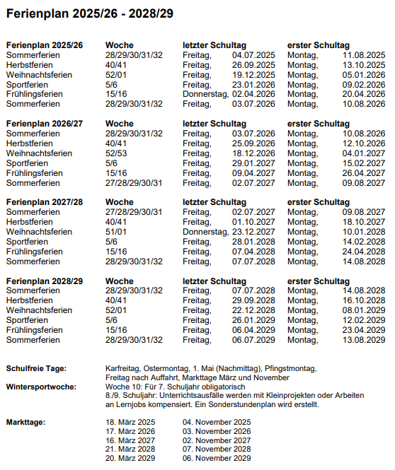 Ferienplan 2025 2029