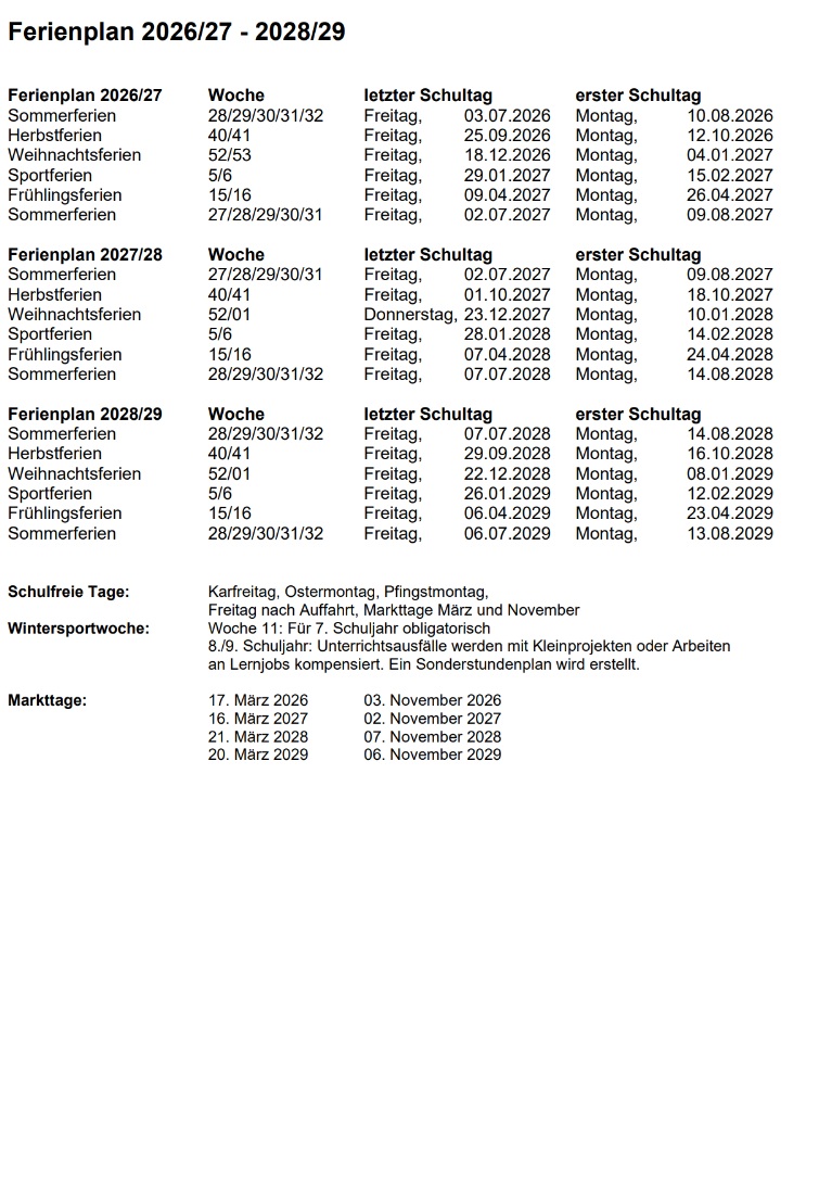 Ferienplan 26 29